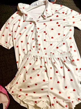 Umeyda White Heart Print Romper with Elastic Waist
